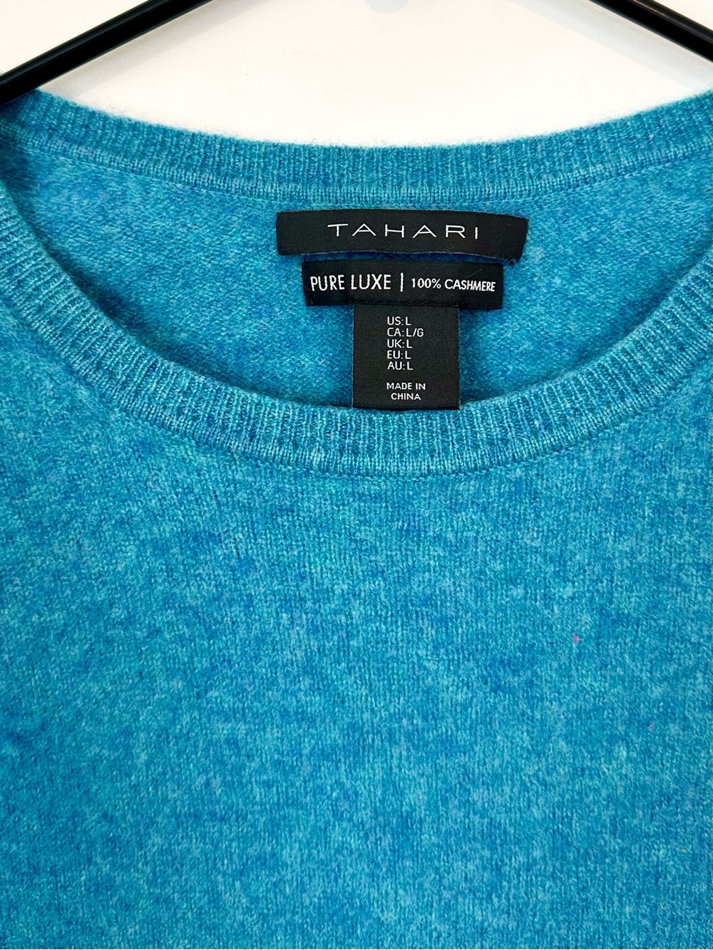Tahari Teal Blue Pure Luxe 100% Cashmere Crewneck Sweater Size Large(runs small) - Picture 3 of 7